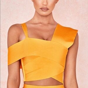 NWOT House‎ of CB melody mango Top orange yellow size XS cropped stretch straps